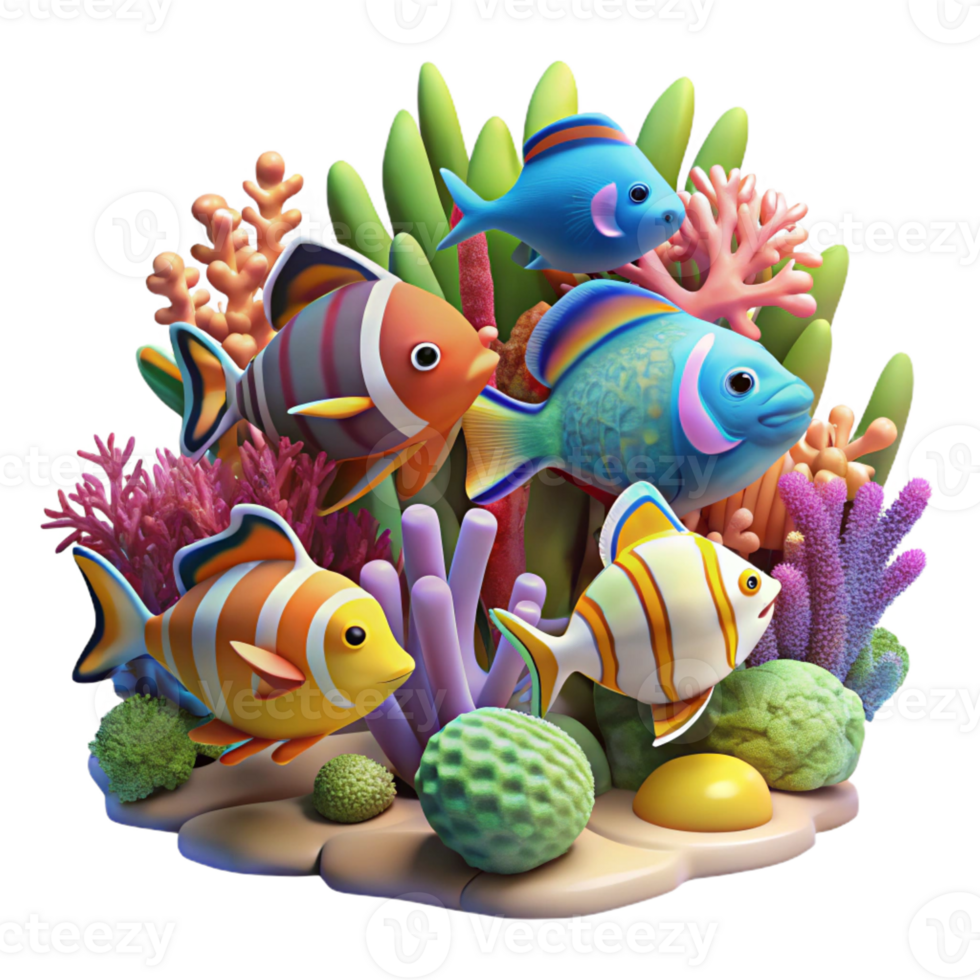 serene abstract A group of colorful tropical fish swimming in coral reef, vibrant colors and intricate patterns, underwater photography style premium png