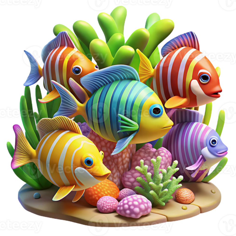 serene rustic A group of colorful tropical fish swimming in coral reef, vibrant colors and intricate patterns, underwater photography style detailed png