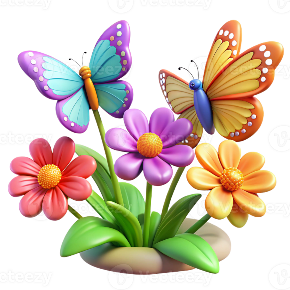 beautiful vintage A group of butterflies fluttering around colorful flowers, vibrant garden scene, macro photography high quality png