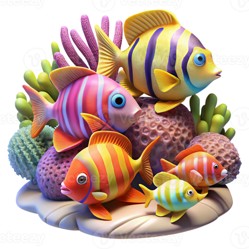 stunning traditional A group of colorful tropical fish swimming in coral reef, vibrant colors and intricate patterns, underwater photography style premium png