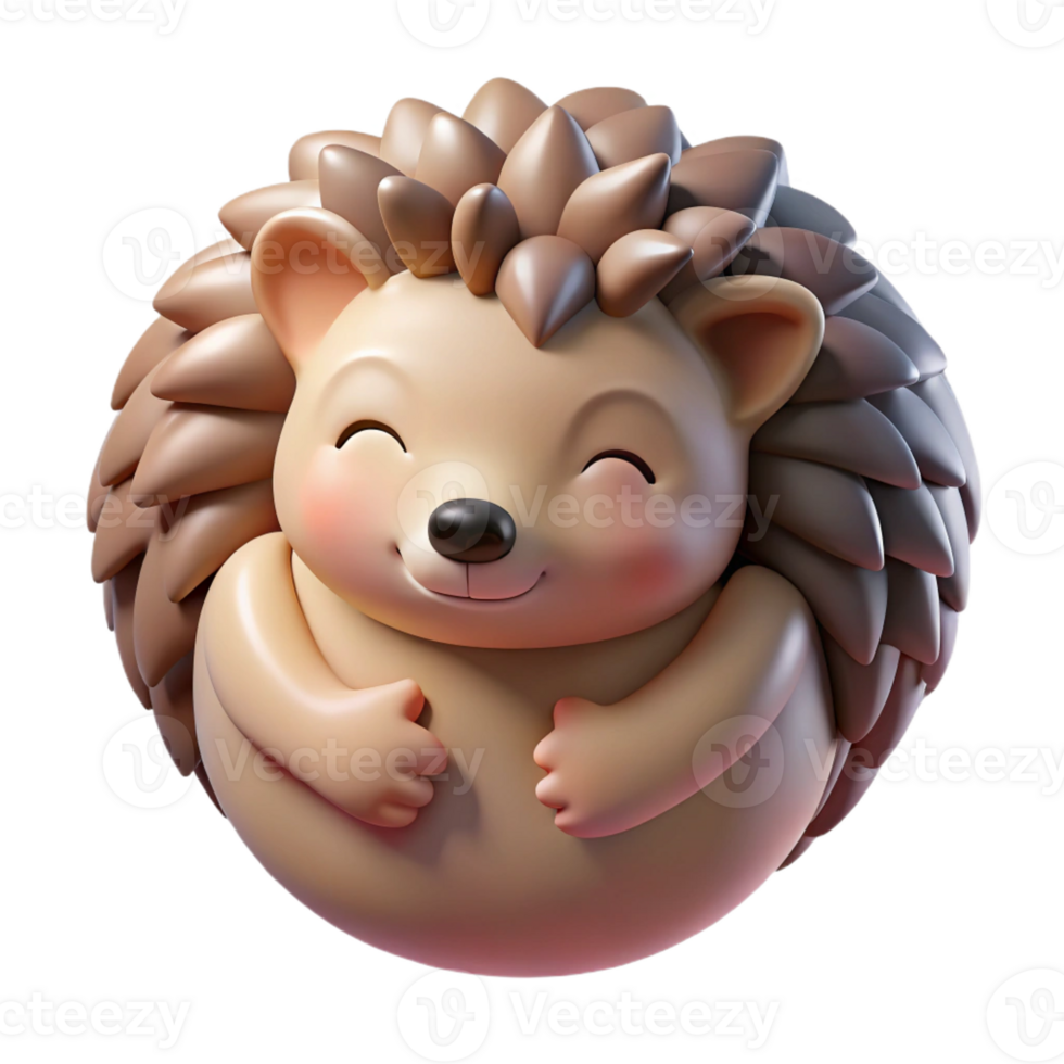 beautiful rustic A cute hedgehog curled up in a ball, soft lighting, adorable and comforting, children's book illustration premium png