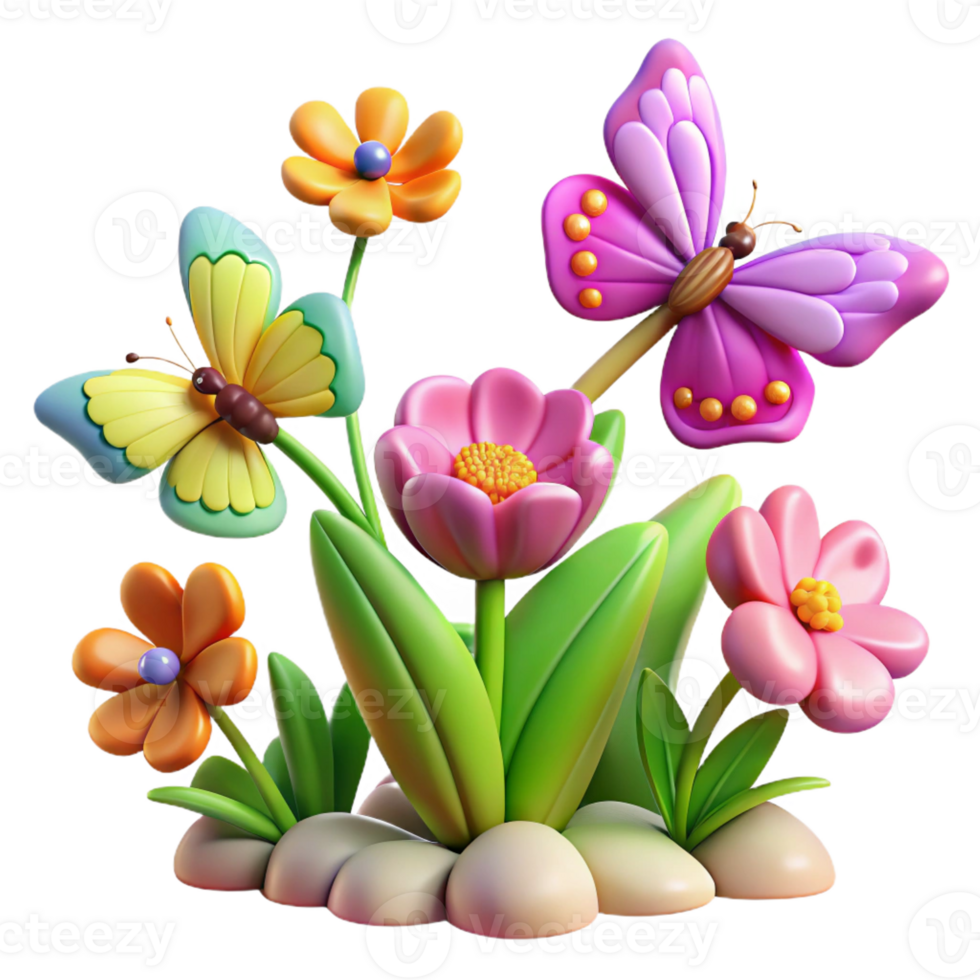 vibrant creative A group of butterflies fluttering around colorful flowers, vibrant garden scene, macro photography professional png