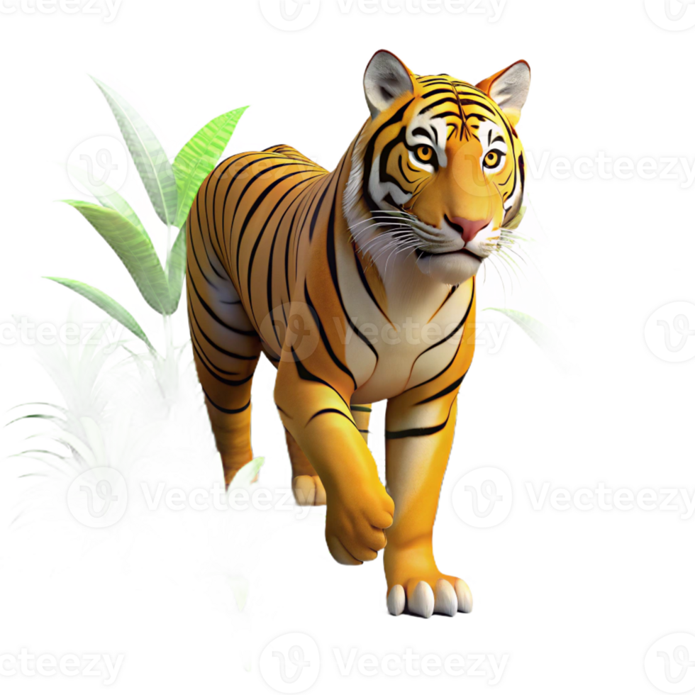 serene classic A powerful tiger stalking through dense jungle, dappled sunlight, intense and dramatic, wildlife photography detailed png