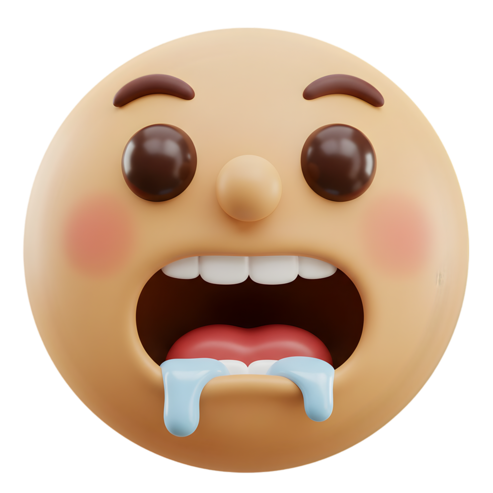 3D Render of a Cartoon Face with Drooling Expression, Funny and Whimsical Digital Art png