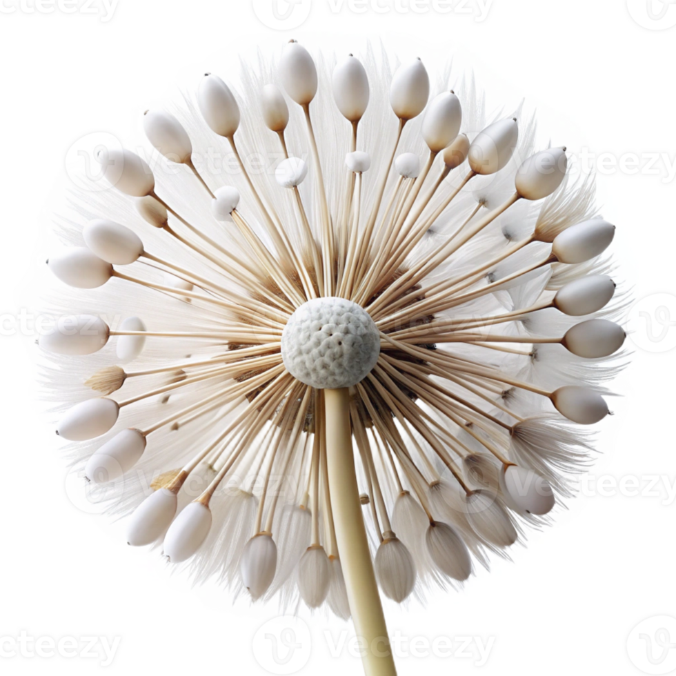 impressive abstract A close-up of a dandelion seed head, delicate white seeds ready to be blown away, macro photography style original png