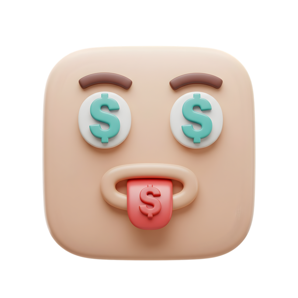 3D Render of a Cute Money-Obsessed Emoji with Dollar Signs as Eyes and on its Tongue png