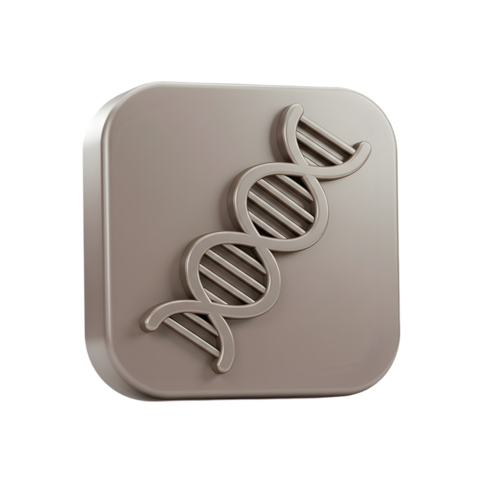 3D Render of a DNA Double Helix Icon on a Square Brown Button App Icon Genetic Code Science Technology png