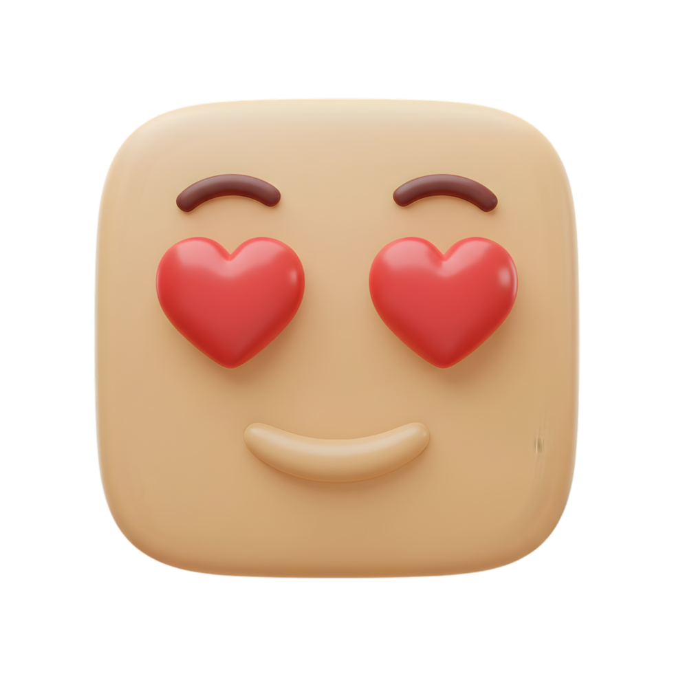 Adorable 3D Render of a Smiling Face Emoji with Hearts for Eyes Expressing Love and Affection png