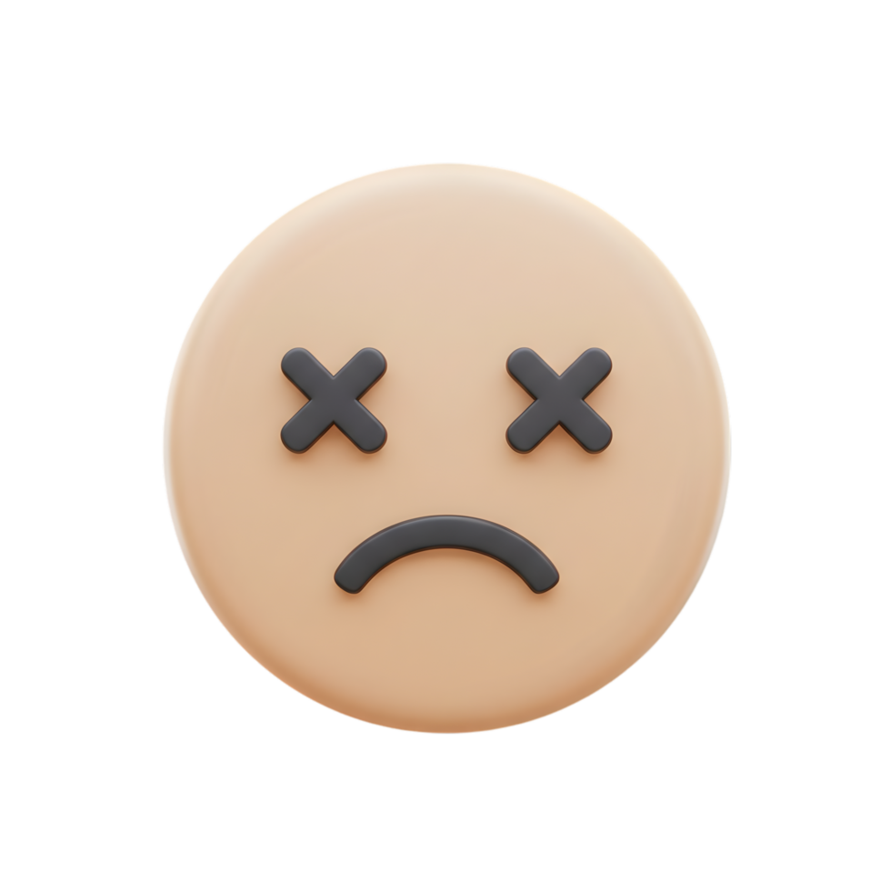 3D Render of a Tired and Sad Face Emoticon Exhausted and Depressed Emoji Expression png