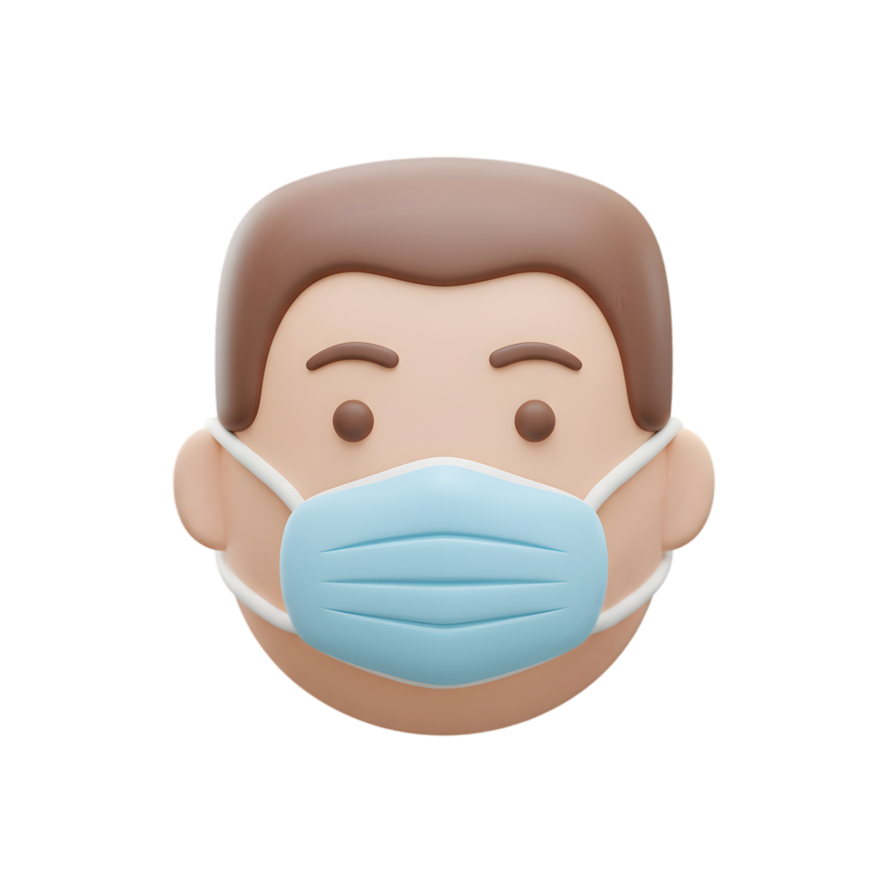 3D Render of a Man Wearing a Protective Face Mask Health and Safety During Pandemic png