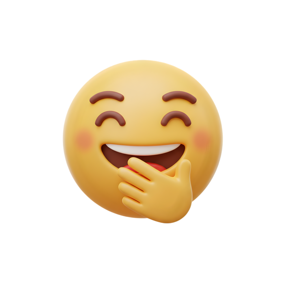 A Hilarious 3D Render of a Laughing Emoji Covering its Mouth with Hand, Joyful Expression, Digital Art, Bright Yellow and Brown Hues png