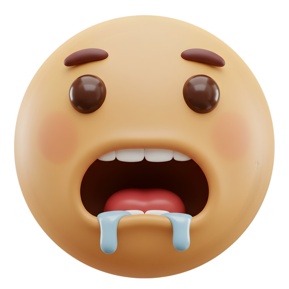 3D Render of a Drooling, Shocked Emoji Face. A Digital Illustration of a Surprised Expression png