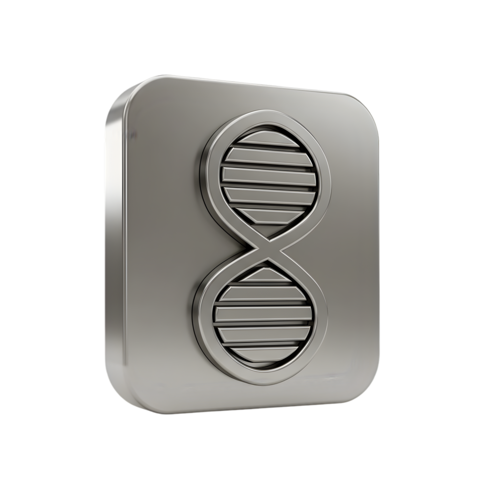 Metallic DNA Double Helix Symbol on Square Icon 3D Render Infinite Loop Genetic Code png