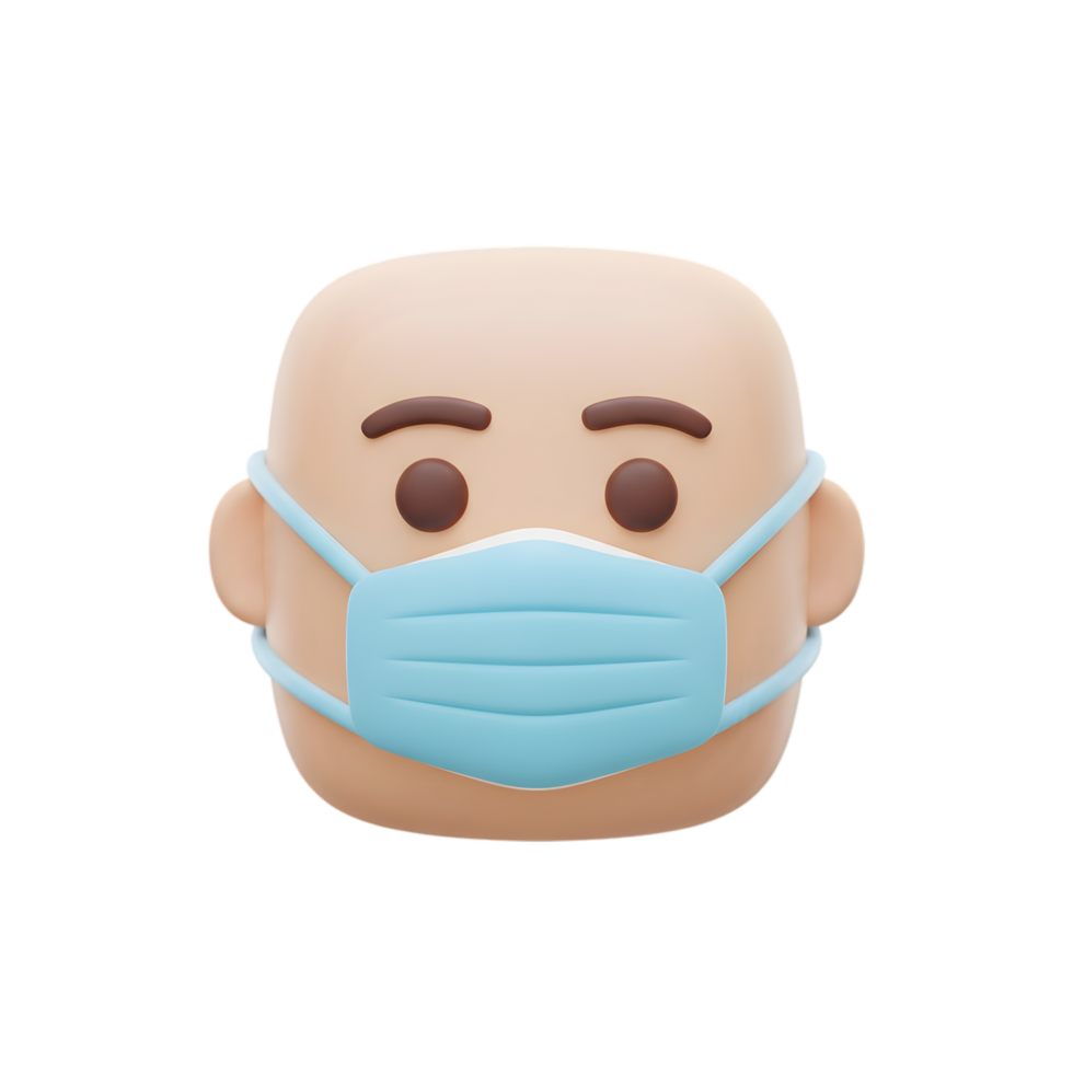 3D Render of a Bald Man Wearing a Light Blue Face Mask Protection Against Viruses and Diseases png