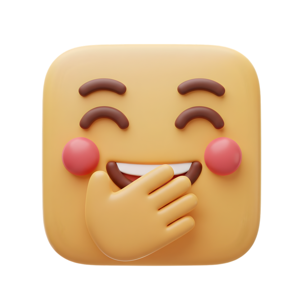 A Hilarious 3D Render of a Laugh Emoji Covering its Mouth, Expressing Joy and Amusement with Blushing Cheeks png