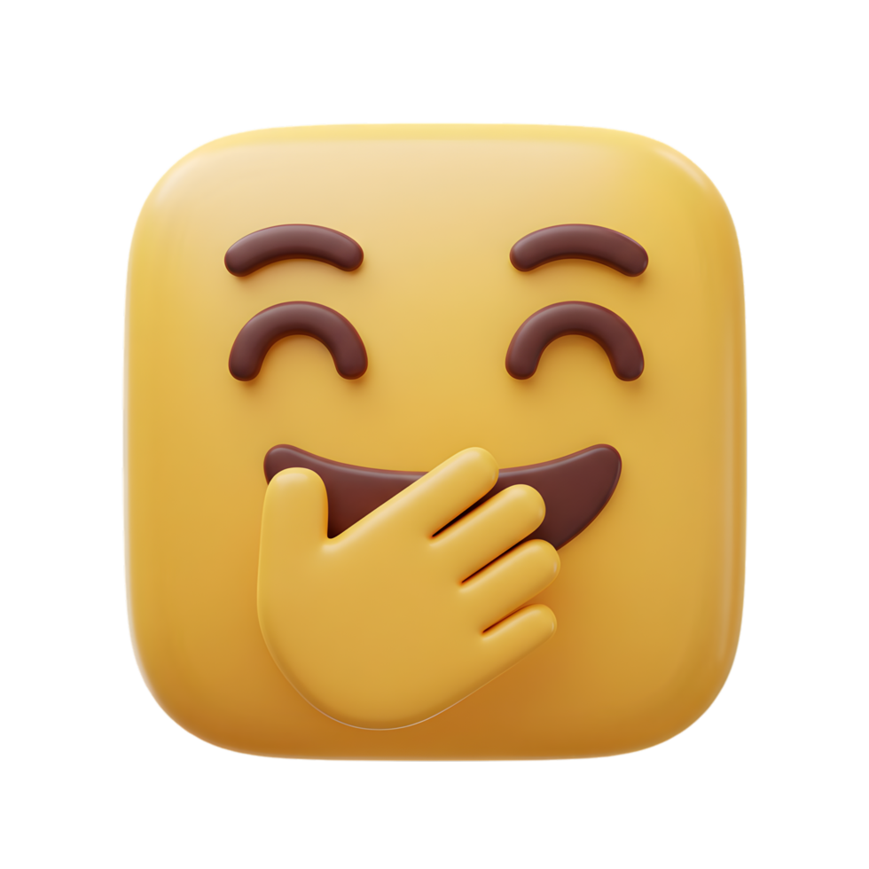 A Delightful 3D Render of a Smiling Emoji Covering its Mouth in Laughter a Fun and Playful Digital Illustration png