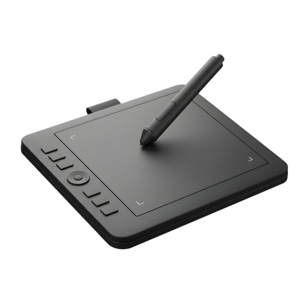 Sleek Graphite Drawing Tablet with Stylus Pen for Digital Artists and Graphic Designers png