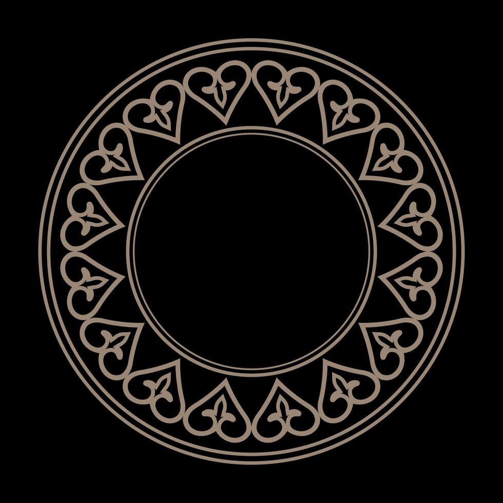 Decorative gold round frame with ornate ornament in oriental, arabic style. Oriental pattern with arabesque, floral element. Gold Circle frame. For printing postcard, invitation, textile, engraving vector