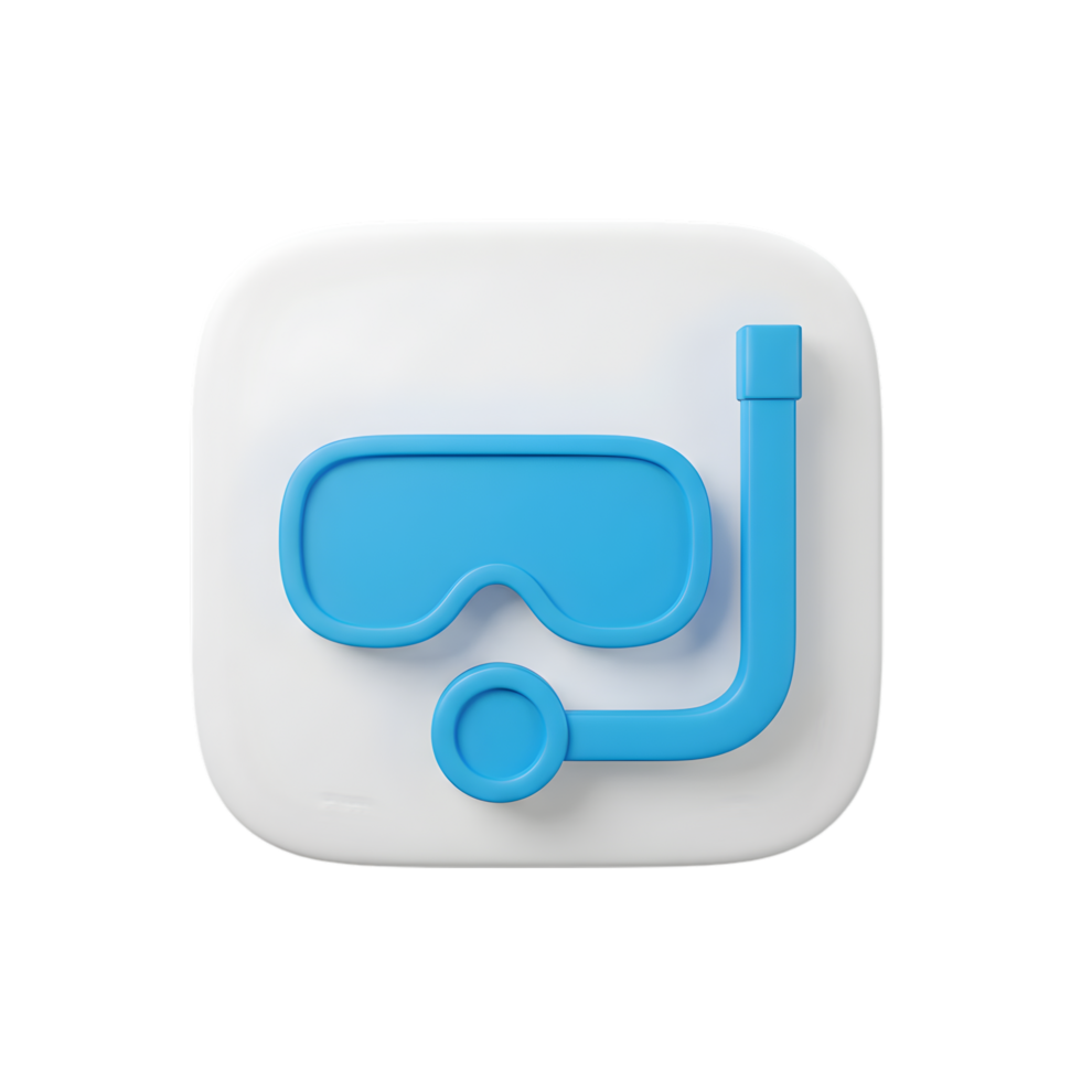 3D Render of Diving Mask and Snorkel Icon App Design for Summer Vacation and Underwater Exploration png