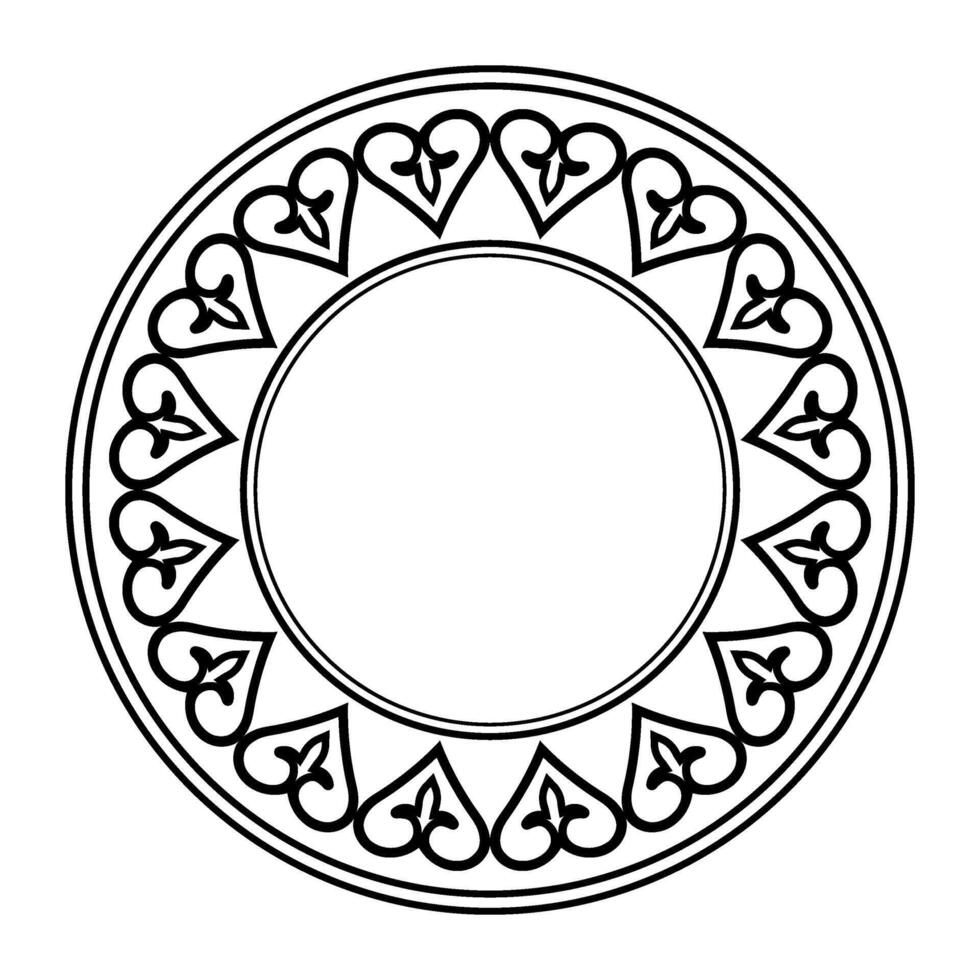 Decorative round frame for design with abstract floral pattern. Circle frame. Circular ornament in ethnic style. Templates for printing postcards, invitations, textiles, engraving, wooden furniture vector