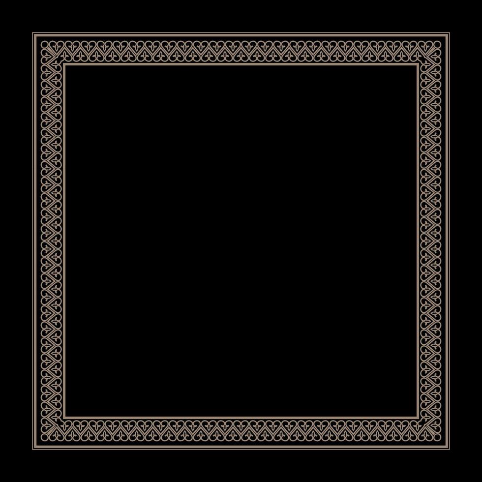 Gold square frame. Elegant element for design in Eastern style, place for text. Floral gold border. Lace illustration for invitation, greeting card, textile, engraving, embroidery, porcelain, laser vector
