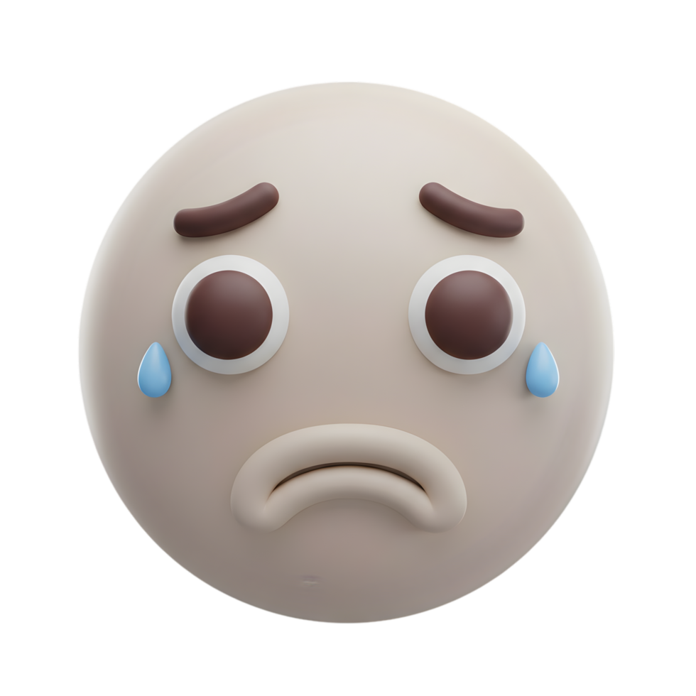 A 3D Render of a Sad Emoji Showing Tears, Illustrating Feelings of Sorrow and Despair png