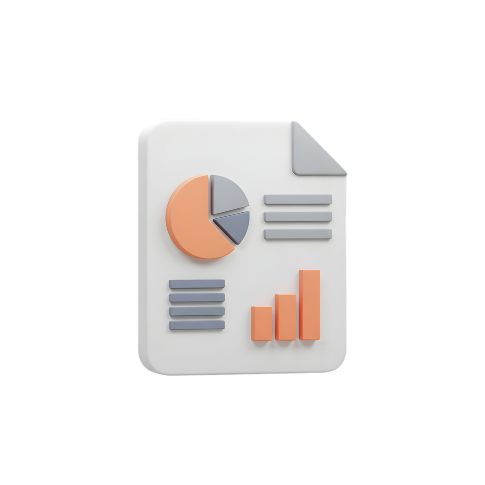 3D Render of a Business Report Document Showing Charts and Graphs Data Analysis Visualization png