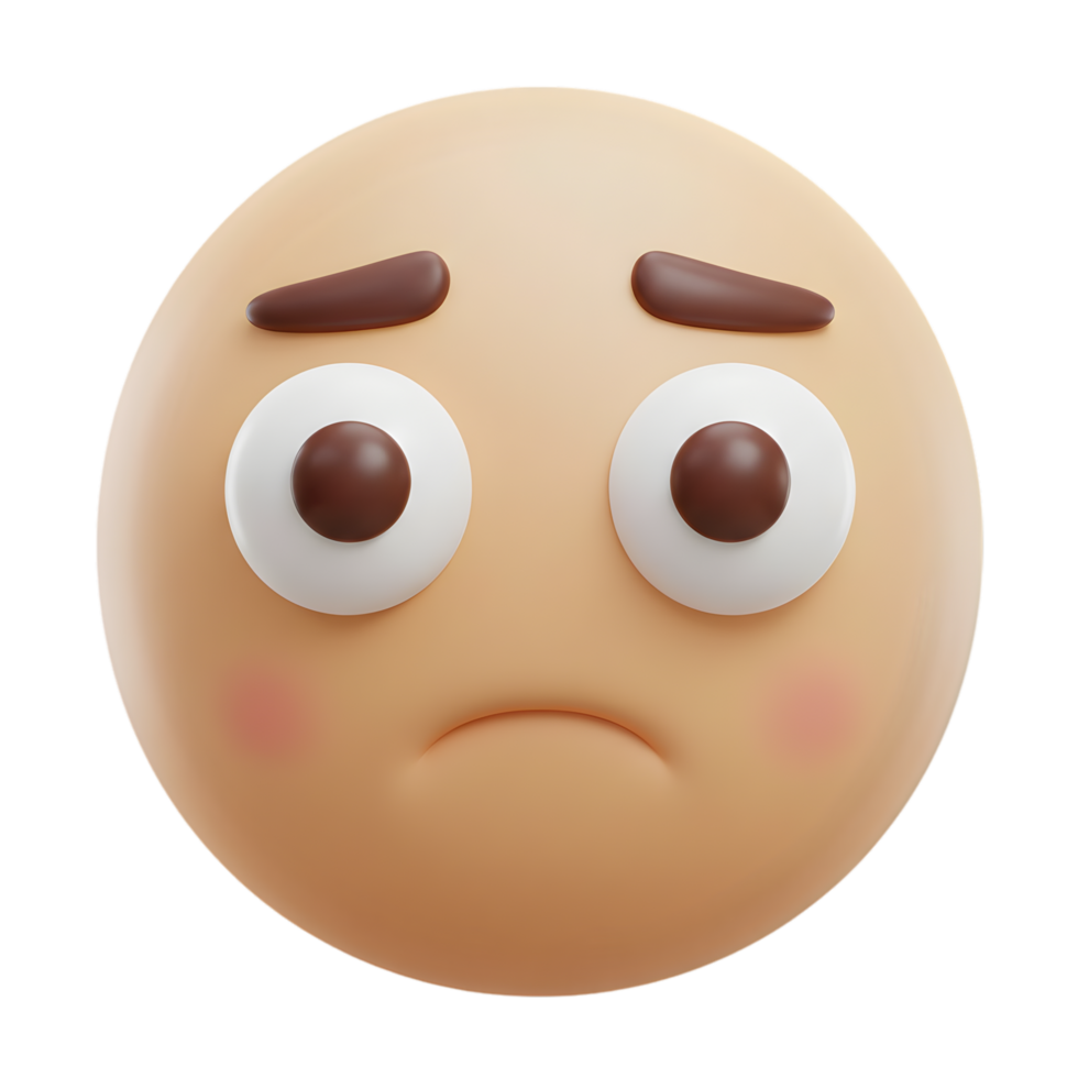 3D Render of a Worried Emoticon with a Sad Expression and Large Eyes png
