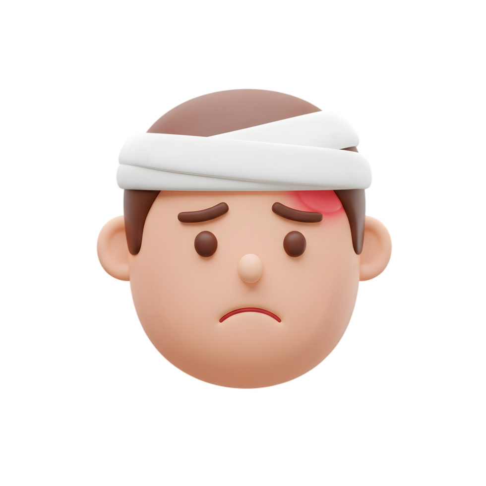 Sad Cartoon Character with Head Injury and Bandage 3D Render Illustration png