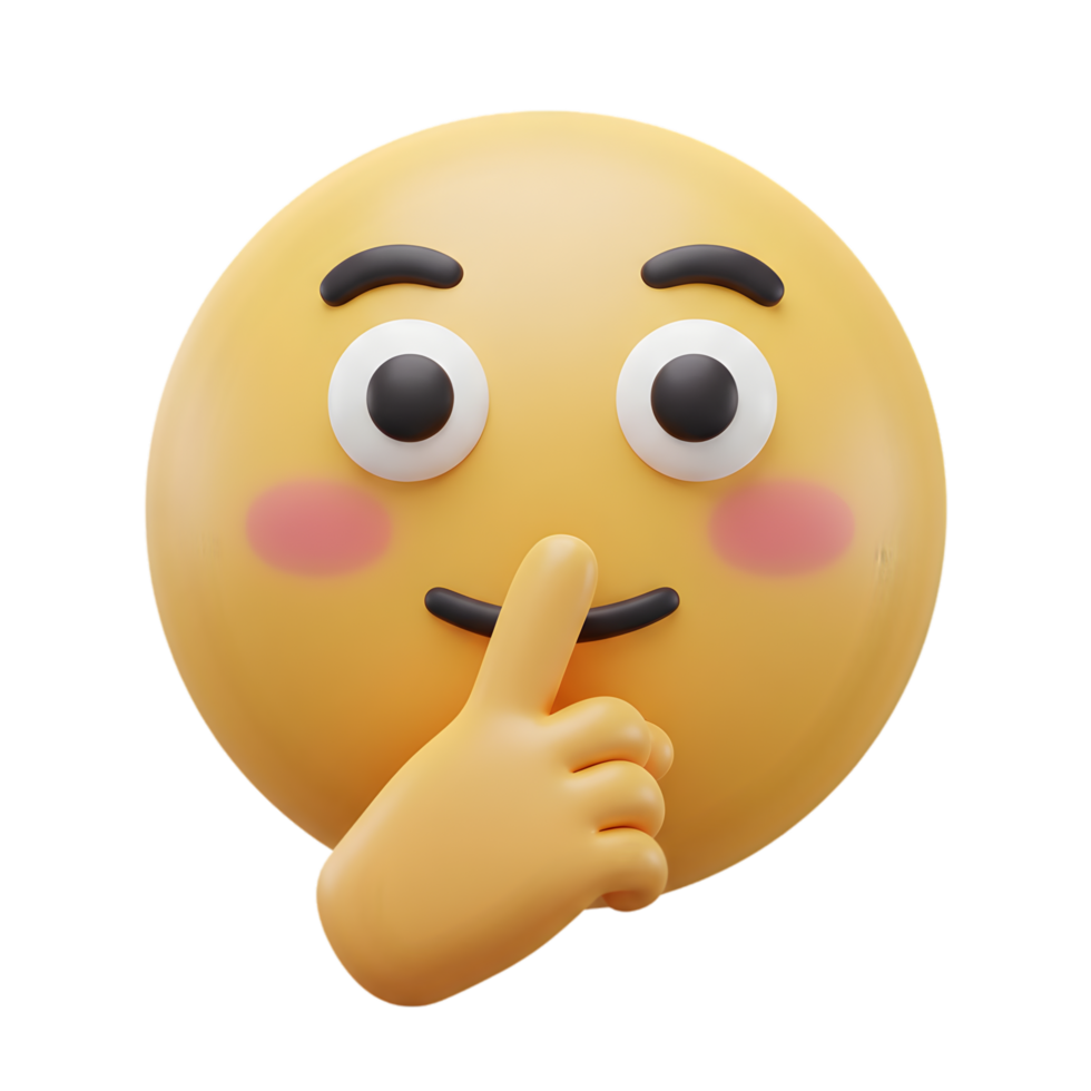 Adorable 3D Emoji with Finger on Lips Secretly Keeping a Quiet, Hush, Silence, Secrecy, Mysterious and Peaceful Gesture png