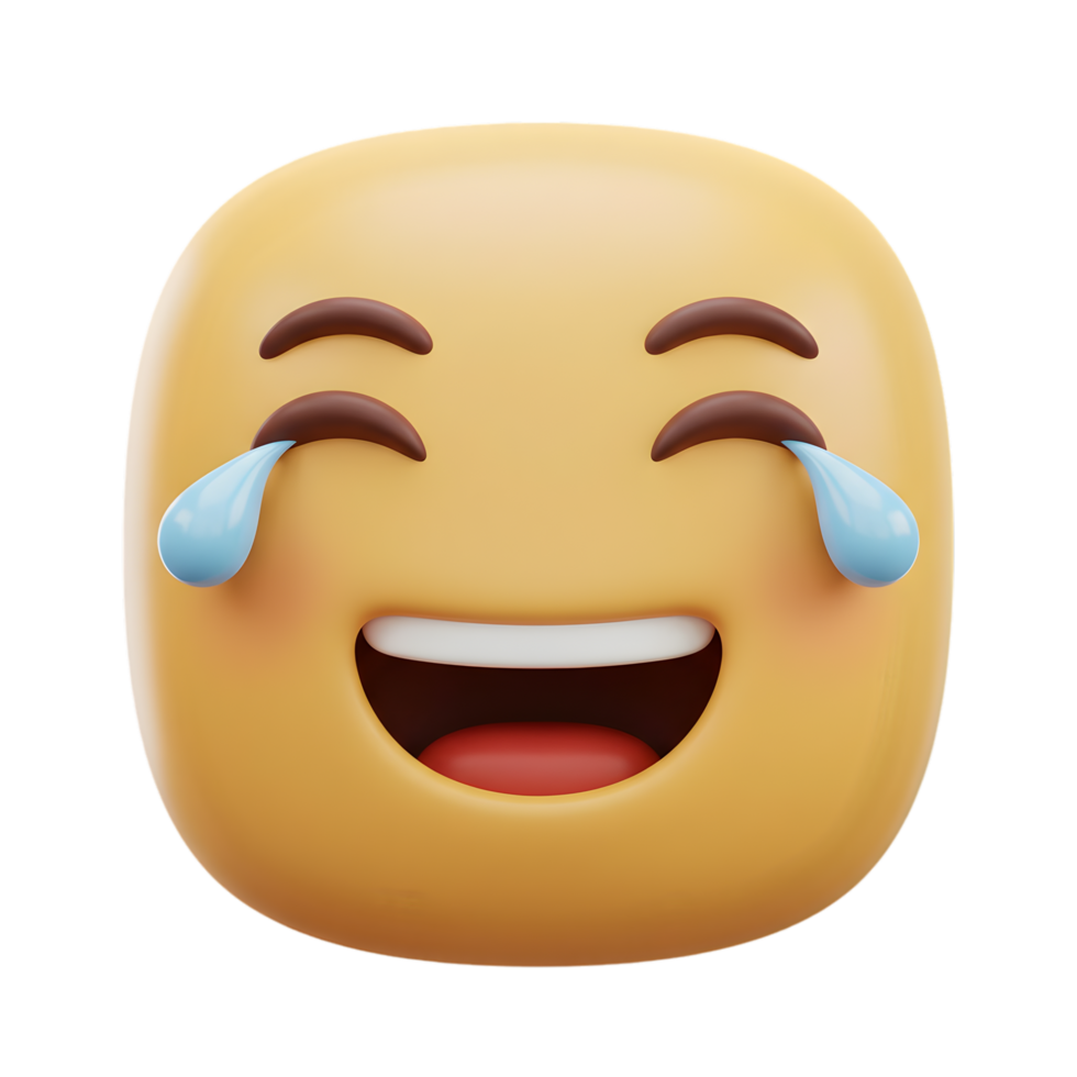 3D Render of a Joyful Emoji Face Tears of Laughter Smiling Cartoon Character Expression png