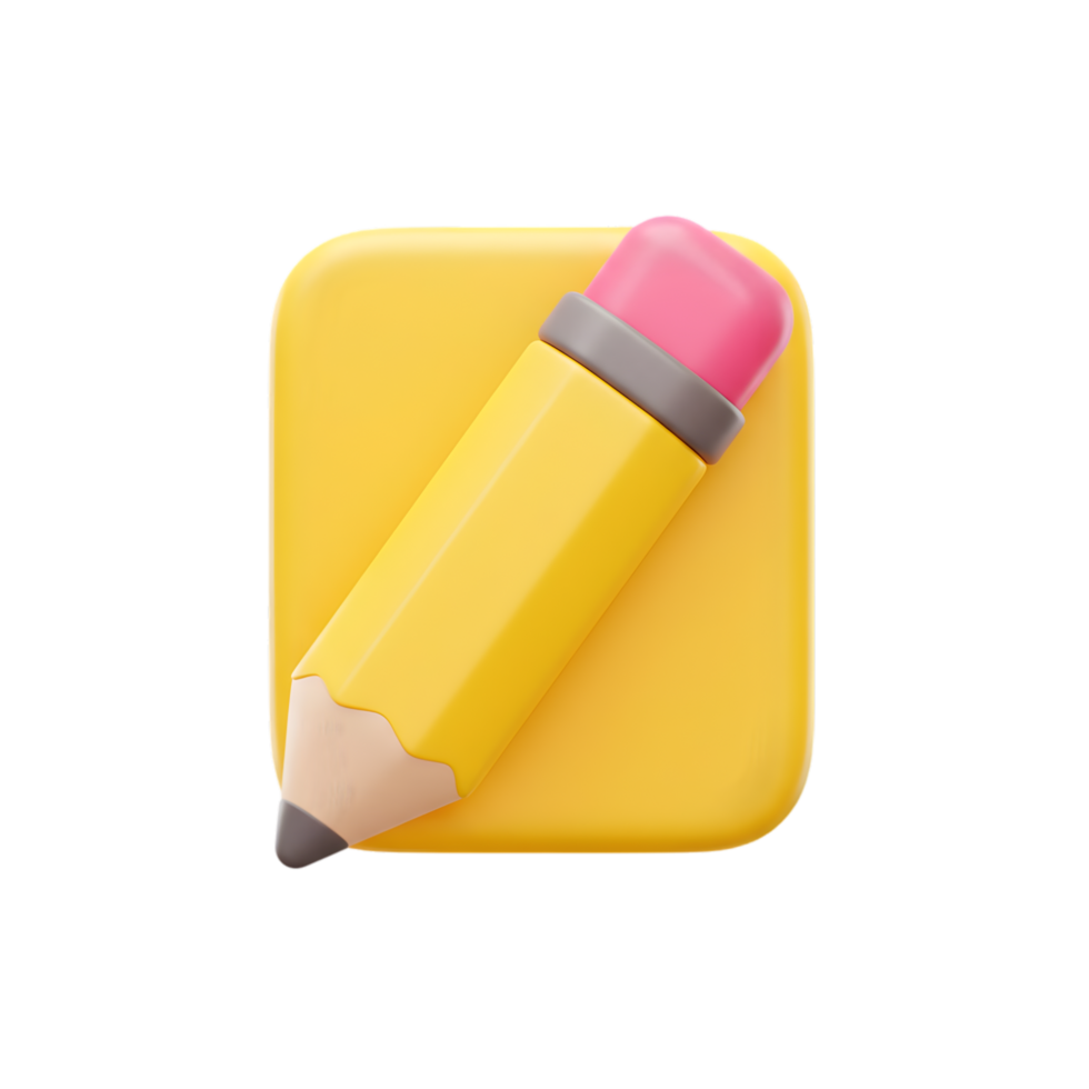 3D Render of a Yellow Pencil on a Notepad Icon Illustrating Creativity and Writing png
