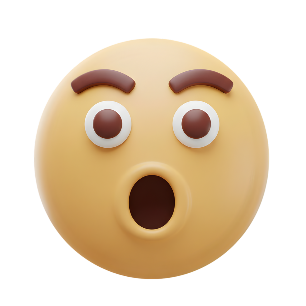 Astonished 3D Emoji Face. A Shocked Expression Rendered in Yellow and Brown Hues png