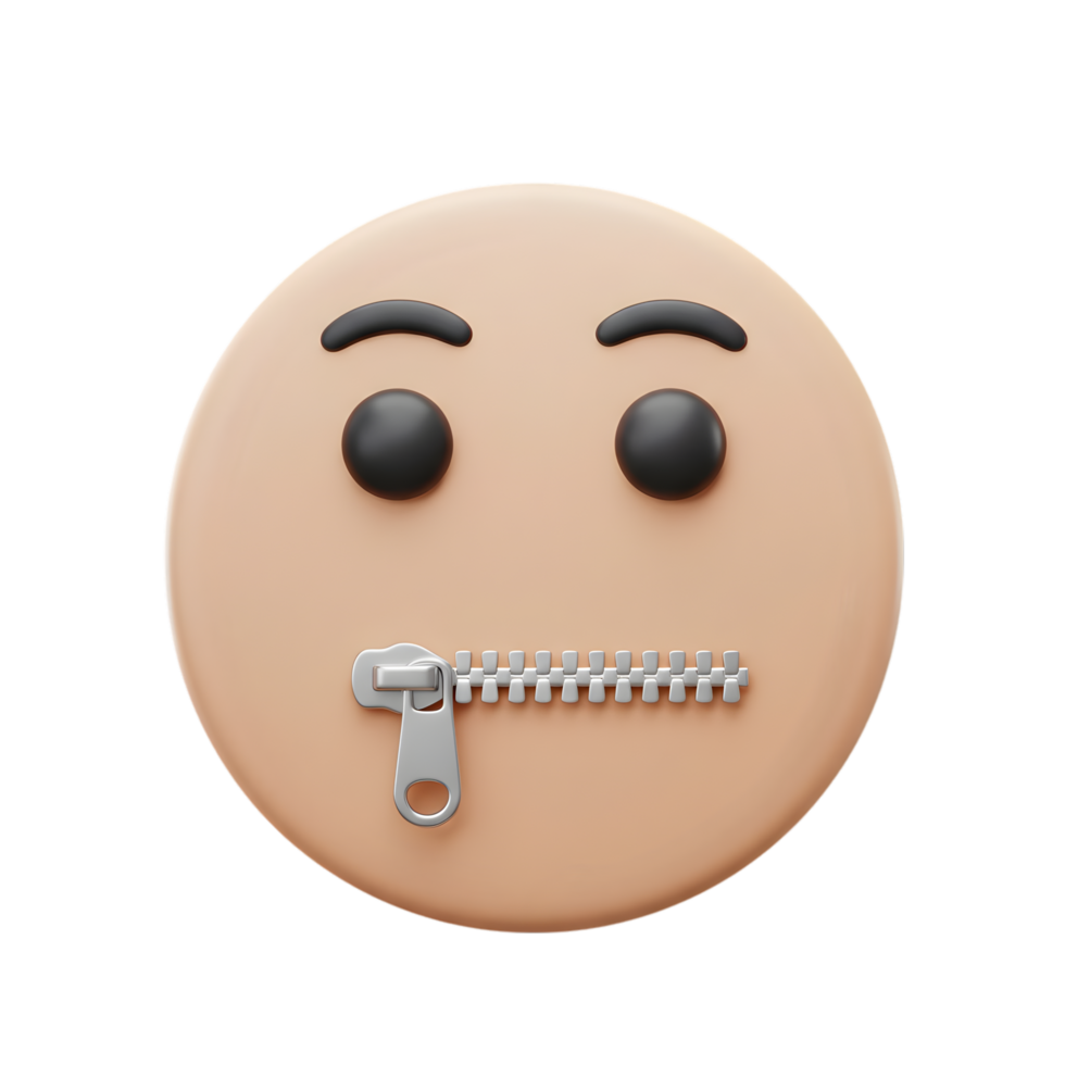 3D Render of a Zippered Mouth Emoji. Silence, Secrecy, and the Power of Keeping Quiet png