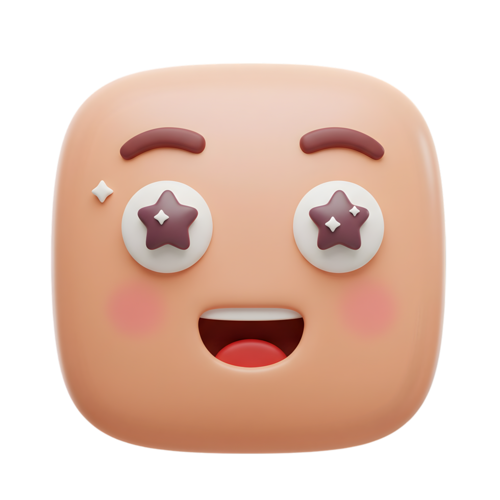 Delightful 3D Rendered Emoji A Happy Square-Faced Character with Starry Eyes and a Wide Grin png