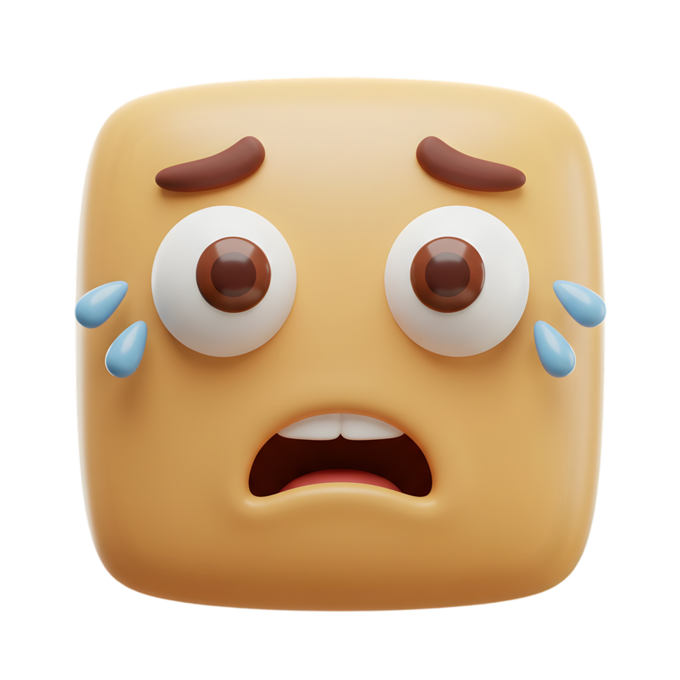 A Digital Rendering of a Sad Square Emoticon Crying with Big Eyes and Open Mouth png