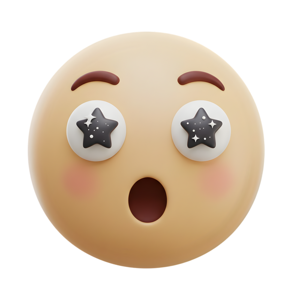 Astonished 3D Emoticon with Starry Eyes A Cute and Surprised Digital Expression png