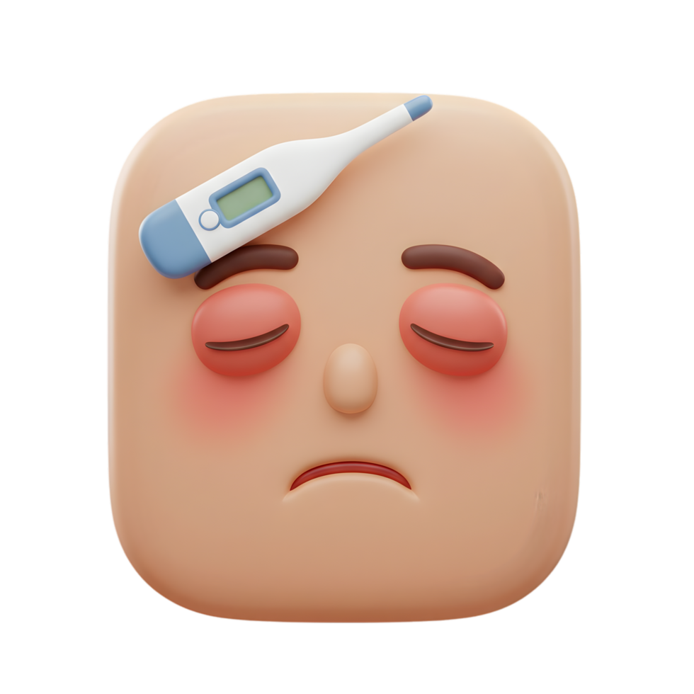 3D Render of a Sick Emoji with Thermometer on Forehead Illustrating Illness and Fever png