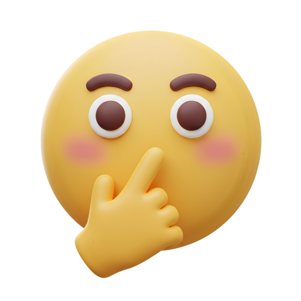 3D Render of a Suspicious Emoticon Thinking with Finger on Nose Cute Yellow Emoji Illustration png