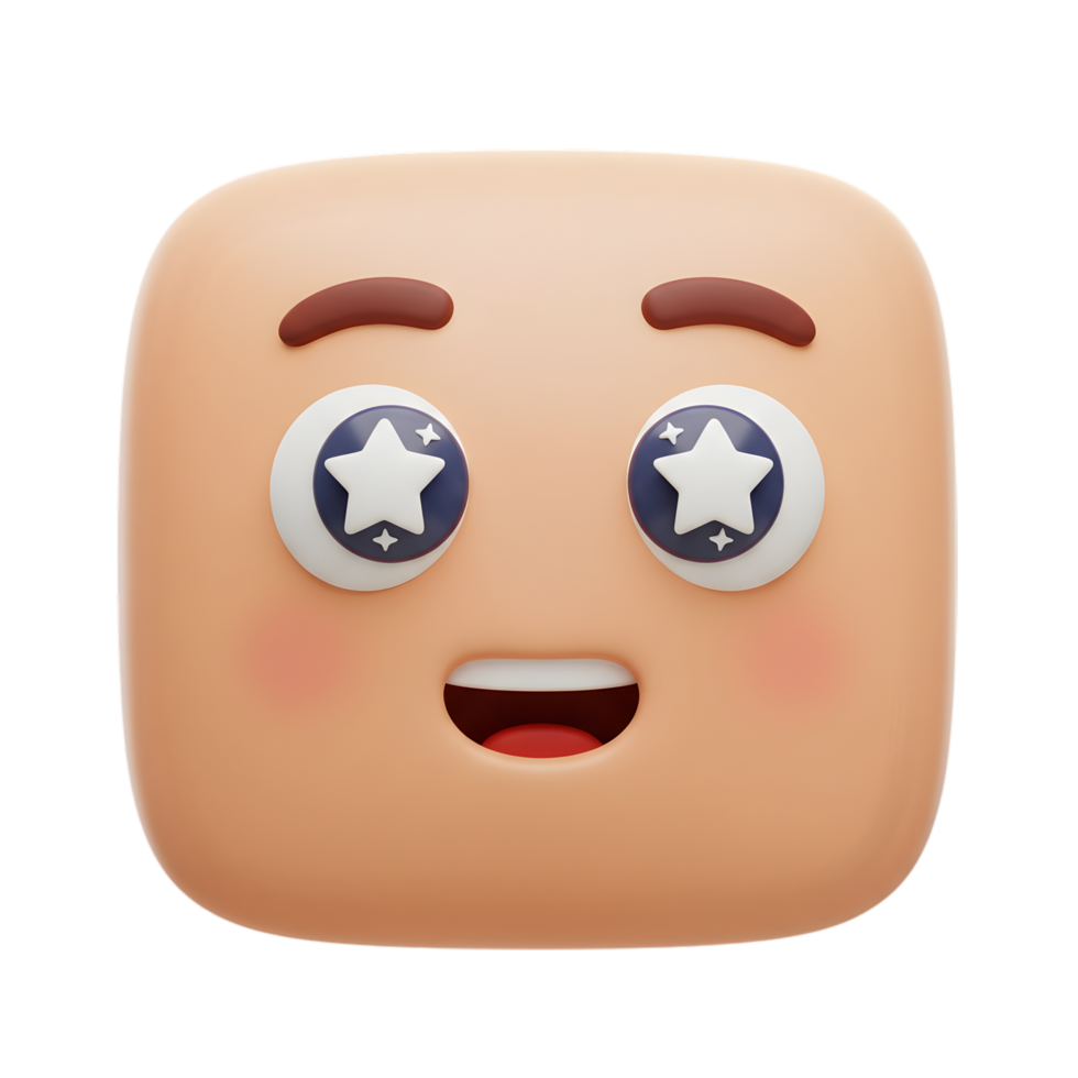 Adorable 3D Render of a Happy Square Face with Starry Eyes A Delightful Digital Character Design png