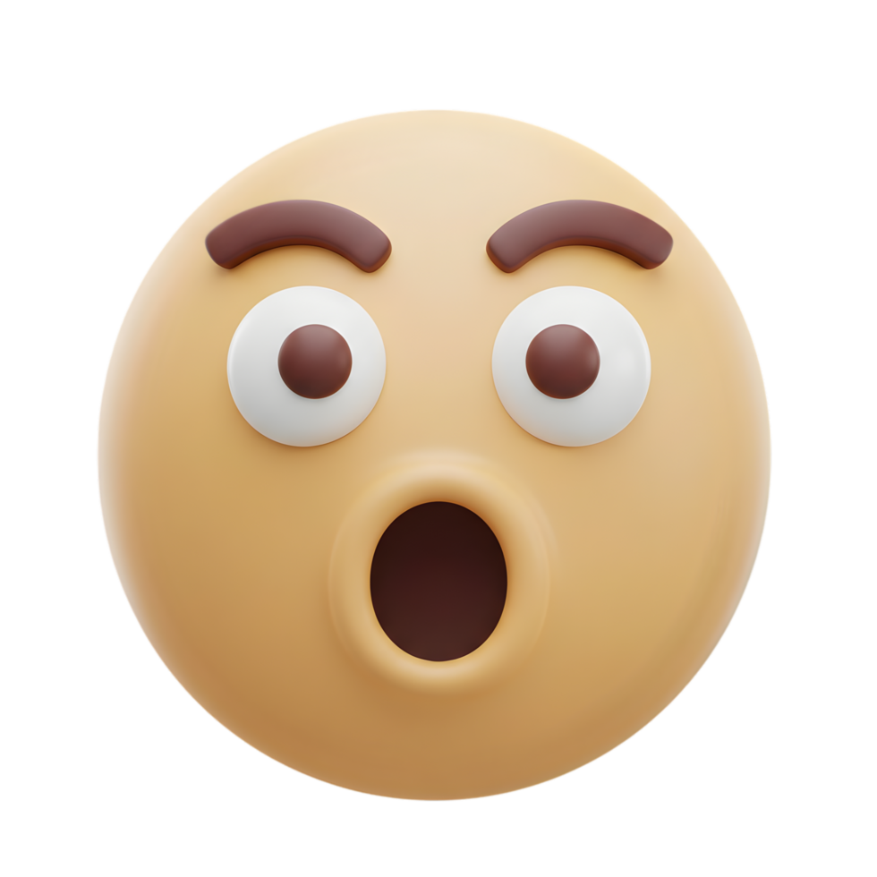 Astonished 3D Emoji Face. A Shocked Expression in Yellow and Brown png