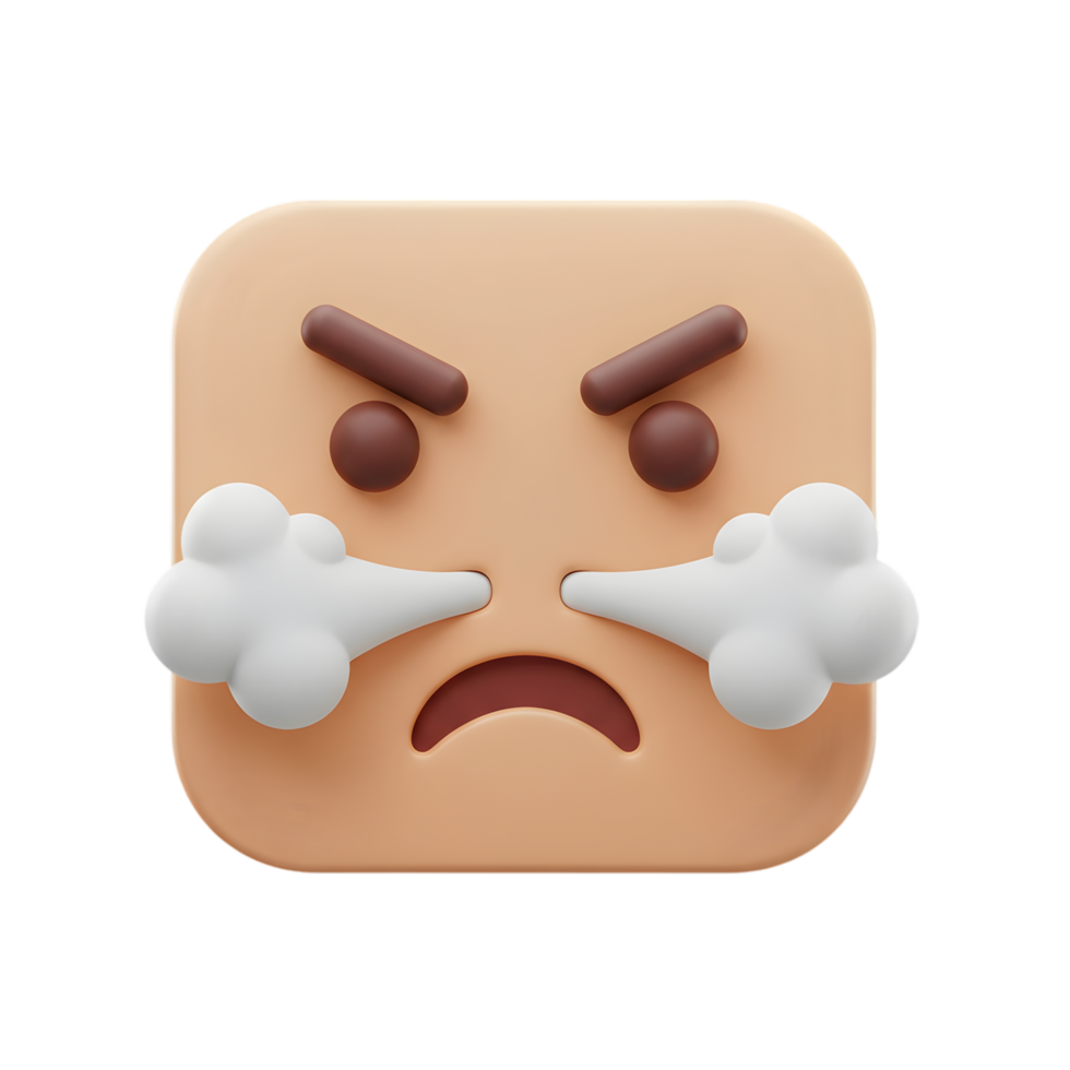 3D Render of an Angry Emoji with Steam Coming from its Nostrils, Expressing Frustration and Annoyance, Digital Illustration of an Infuriated Face png