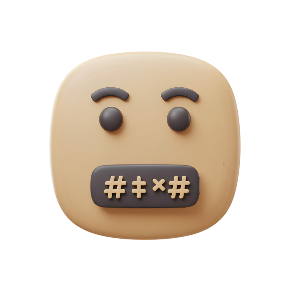 3D Render of a Censored Emoji Face with a Tape Over its Mouth Showing Silence and Secrecy Concept png