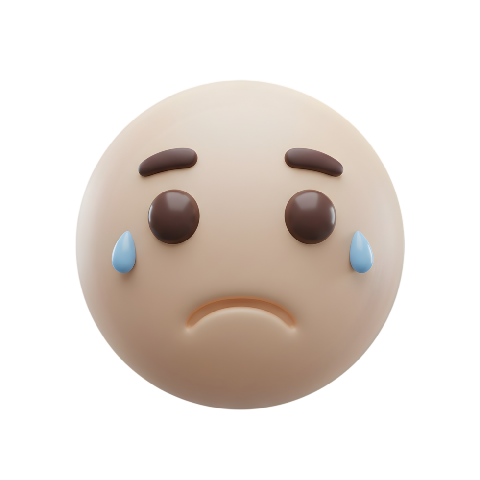 3D Render of a Sad Emoji Face Crying Tears of Disappointment and Sorrow png