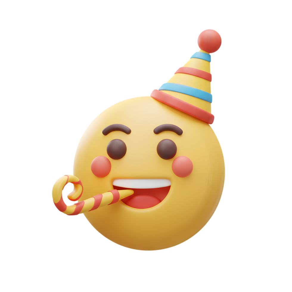 Joyful 3D Emoji Celebrates a Birthday Party with Confetti and Party Hat png