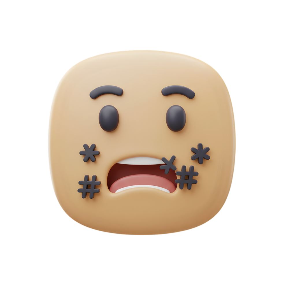 3D Render of a Surprised Emoticon with Hashtags and Asterisks Stuck on its Face png