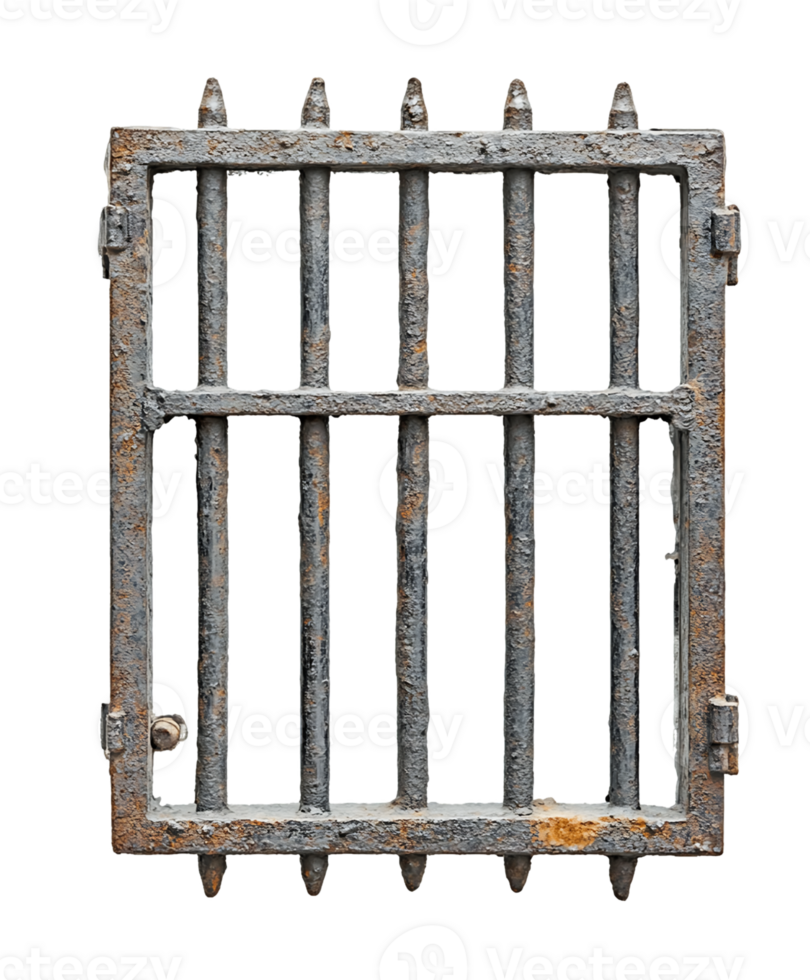 Rust Metal Grate with Vertical Bars on a Transparent Background png