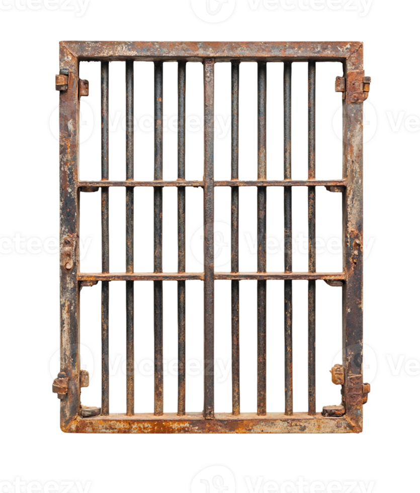 Rusty Metal Grate with Vertical Bars on a Transparent Background png