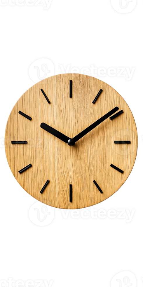 Simple Round Wooden Clock with Black Hands png