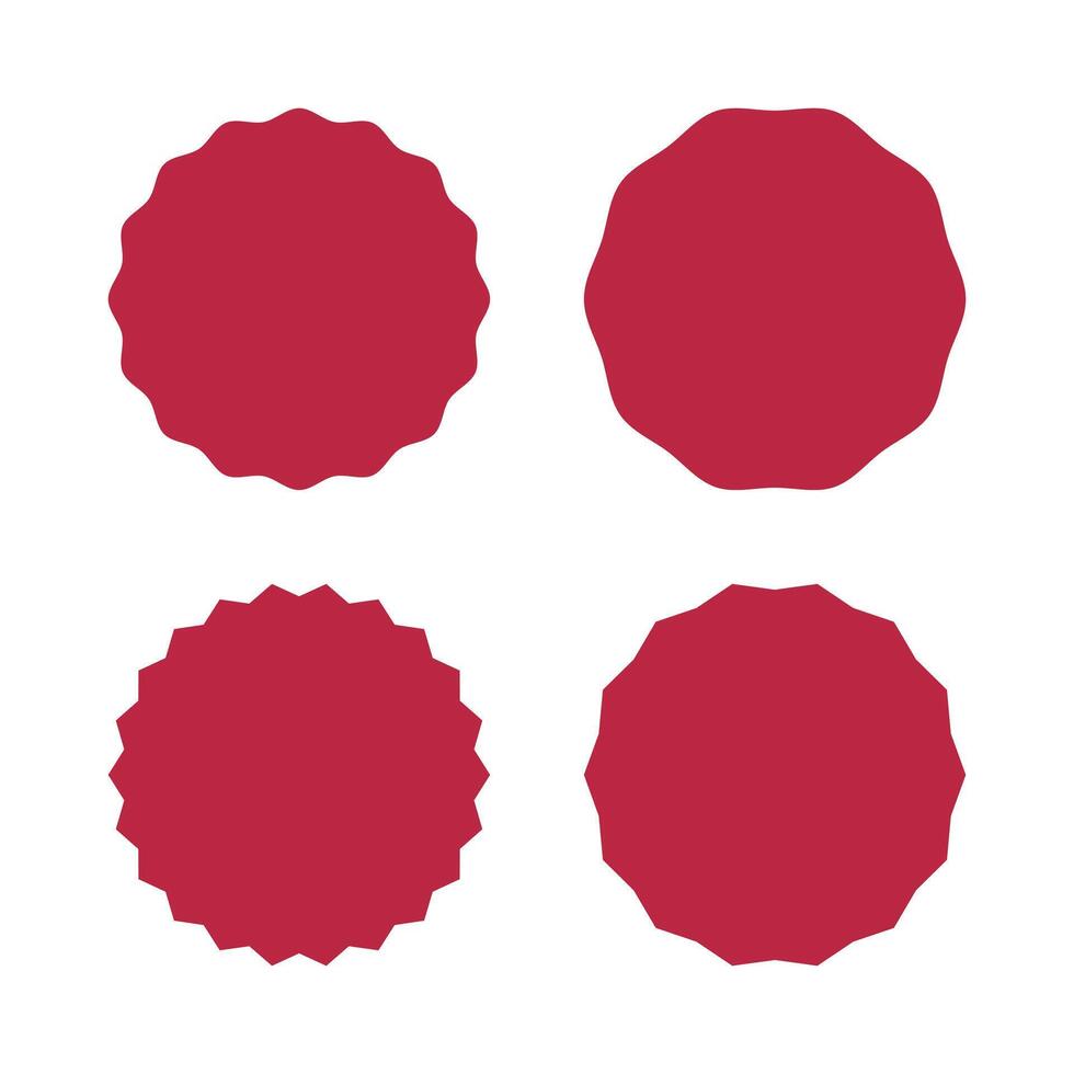 Circle stickers. Wavy edge promo badges. Simple Star burst shape tags for price. Blank sale red stickers. Minimalist silhouette. Flat vintage labels mockups. Graphic illustration. Set of backgrounds. vector